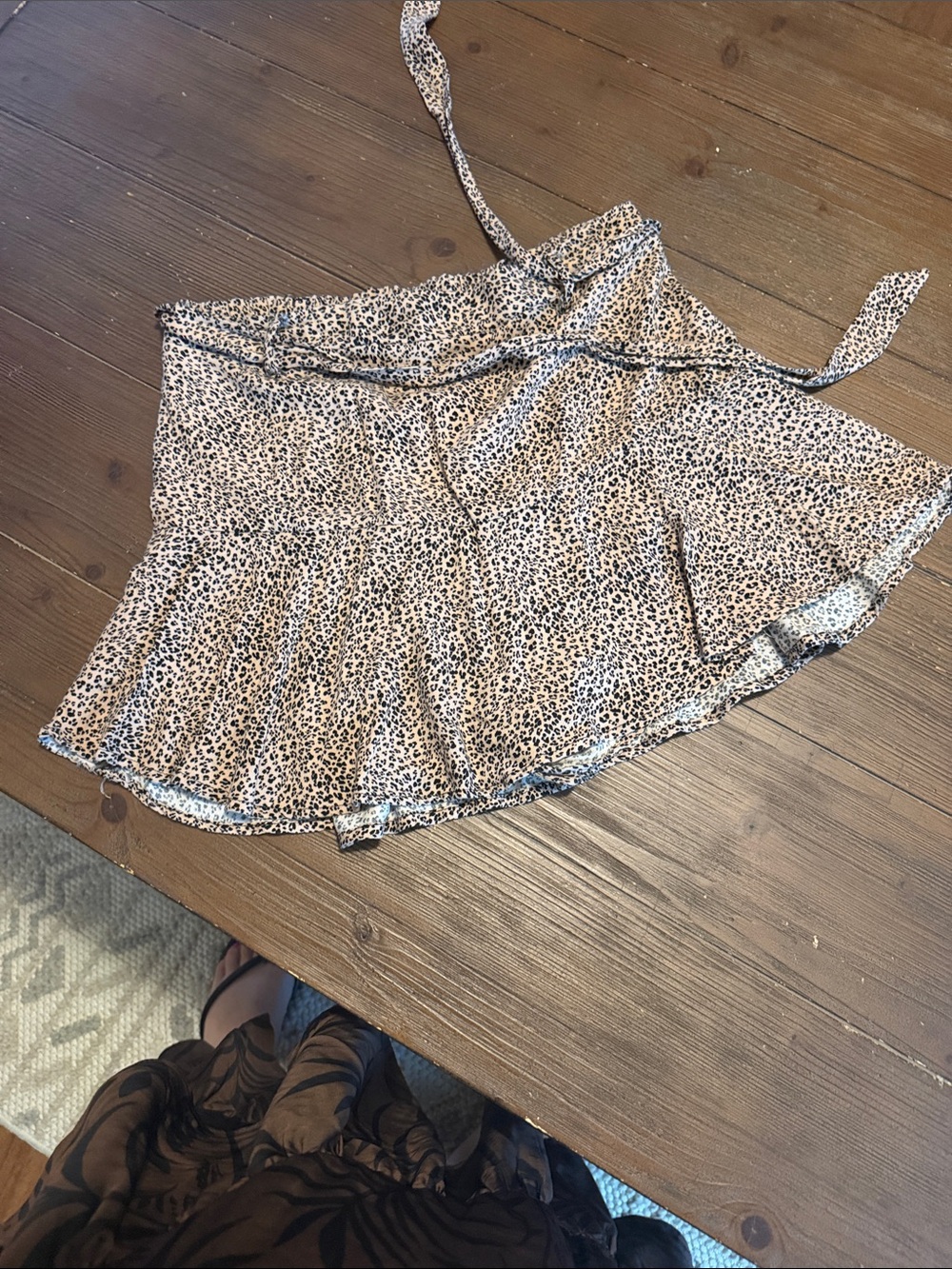 Leopard Print Ruffled Mini Skirt - Cream/Black